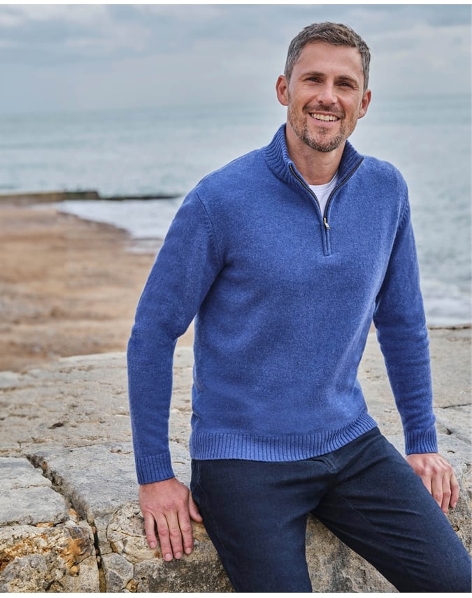 Mens Lambswool Zip Neck Sweater